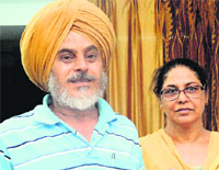 Jagtar Singh and Bhupinder Kaur at their residence in Sector 44, Chandigarh, on Monday. Tribune photo: Manoj Mahajan 