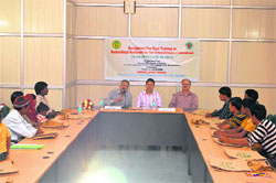 A training programme of bamboo/ringal artistes being held at Forest Reserach Institute (FRI) in Dehradun on Monday.