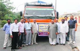 A truck-load of relief material being despatched to Uttarakhand from Sector 14, Sonepat, on Monday