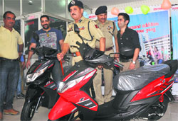 DIG (Jammu-Kathua range) Shakeel Ahmed Beig at the launch of Royal Yamaha scooter Ray Z in Jammu on Monday. Tribune Photo: Inderjeet Singh