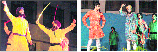 A play on Baba Deep Singh being staged at Gurdwara Singh Sabha, Model Town, Jalandhar.