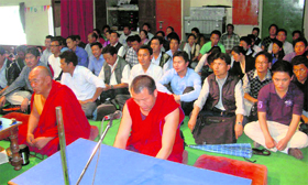 Mass prayers being held at Tsering Dolma Auditorium in Mussoorie for the flood victims on Tuesday.