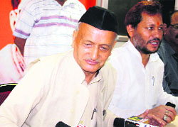 Former Uttarakhand Chief Minister and BJP leader Bhagat Singh Koshiyari addresses a press conference in Dehradun on Tuesday.