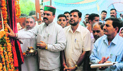 Chief Parliamentary Secretary ID Lakhanpal inaugurates an animal dispensary at Dhangota on Tuesday.
