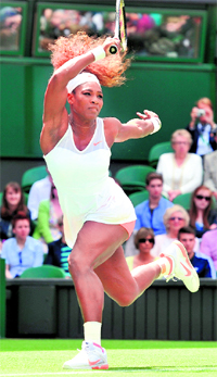 Serena Williams beat Mandy Minella in the first round at the All England Club in Wimbledon.