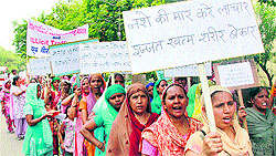 On International Drugs Day, women take out a rally to create awareness about the adverse effects of drugs in Gurgaon on Wednesday