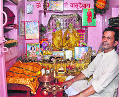 Pandit Ganesh Dutt at his temple in Akhnoor on Wednesday. Tribune photo: Inderjeet Singh