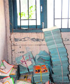 The window panes of the room in which books sent by the SSA had been stored at government school in Mall Mand.