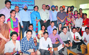 Students of the KCL Institute of Management and Technology in a jubilant mood after their placement in various companies in Jalandhar on Thursday. 