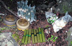 The arms and ammunitions recovered by the Army on Wednesday from Kupwara district.