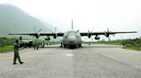 The C-130J after touchdown at Dharasu.