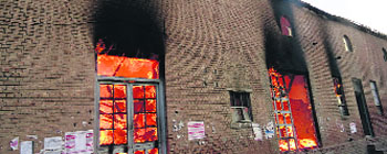The sub-divisional complex of Punjab State Power Corporation Limited in Abohar in flames on Thursday. 