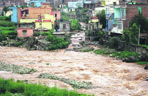 File photo of the flash floods at Bela Colony, also known as Suicide Colony in Rajouri. 