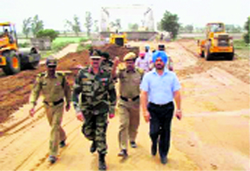 Patiala DC GK Singh and senior BRO officials inspect work at the southern Patiala bypass site.