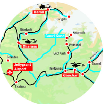 Jollygrant airport, Gauchar, Harsil and Dharasu.