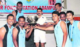 Members of Chandigarh team, who won the rolling trophy of the Western Air Command Inter-Area Volleyball Championship 2013-14 held at Adampur on Saturday.