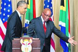 US President Barack Obama with his South African counterpart Jacob Zuma in Pretoria on Saturday.