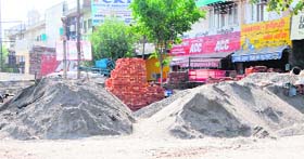Sand kept outside hardware shops in Amritsar