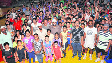 Sportspersons in a jubilant mood during the closing ceremony of a summer coaching camp organised by the Punjab Sports Department in Jalandhar on Sunday. A total of 272 children participated in the camp. 