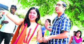 A woman reacts after her gold chain was snatched at Sarabha Nagar in Ludhiana on Sunday.