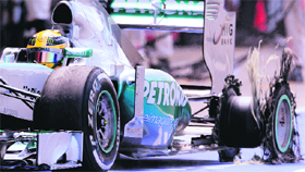 Lewis Hamilton lost his tyre during the race.