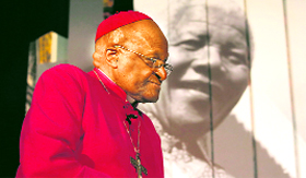 Archbishop Desmond Tutu attends the launch of Cape Towns Nelson Mandela Legacy Exhibition at the Civic Centre on Sunday.