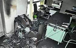 Furniture and computers at the office of the deputy medical commissioner at the Civil Hospital in Bathinda were reduced to ashes