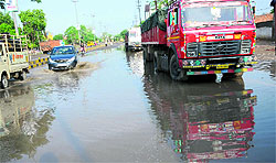 Rainwater has accumulated on Barnala road after the recent showers