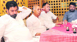 (From left) Mayor Subhash Chawla, CTCC president BB Behl, councillor Mukesh Bassi and councillor Pardeep Chhabra after the patch-up meeting in Chandigarh on Monday. Tribune photo: Manoj Mahajan