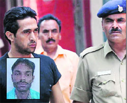 The accused, Amit and his father Ravinder Gandhi, being taken to a court in Chandigarh on Monday; and (inset) Santosh Kumar, the victim. Tribune photo: Manoj Mahajan