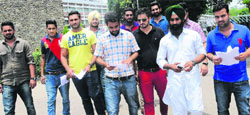 NSUI members return after submitting a memorandum to the Vice-Chancellor at Panjab University, Chandigarh, on Monday. Tribune Photo: Manoj Mahajan