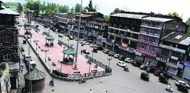 A view of Lal Chowk in Srinagar on Monday. Shops remained closed but public and private transport plied within Srinagar and on inter-district routes during the shutdown call given by separatists.