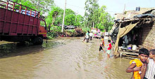 A flooded colony near Abohar on Sunday