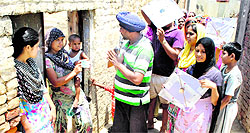 A panchayat poll candidate canvasses along with his supporters at a village in Patiala on Monday