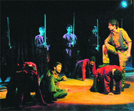 Artists perform in the play Othello in Amritsar on Tuesday.  