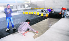 Work on the Indoor Basketball Court in progress at the Sports Complex, Sector 42, in Chandigarh.