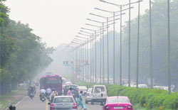 Hazy weather reduced visibility in Chandigarh on Tuesday.