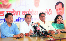 Uttarakhand Congress president Yashpal Arya, along with other leaders, addresses mediapersons in Dehradun on Tuesday.
