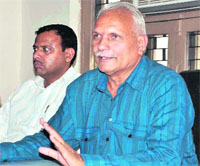 Former Cabinet Minister and veteran BJP leader Mohan Singh Rawat Gaonwasi in Haridwar on Tuesday.