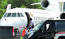 Bolivia's President Evo Morales enters his plane at Viennas Schwechat airport on Wednesday