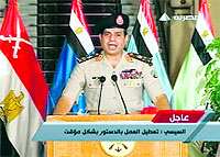 Egyptian Defence Minister Abdel Fattah al-Sisi announces the ousting of Islamist President Mohamed Mursi on state television in Egypt on Wednesday