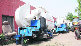 The vacuum cleaning machines lying defunct on the premises of the Fire Station near Gole Diggi in Bathinda.