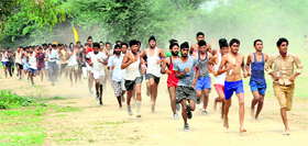 Candidates undergo physical test at an Army recruitment rally in Bathinda on Thursday