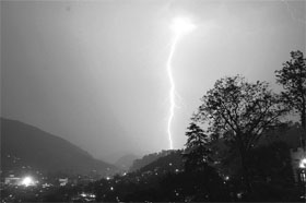 Bolt from the blue: Lightning over Mandi presents a visual treat on Wednesday.