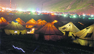 A view of tents set up for the Amarnath pilgrims at the Baltal base camp. 