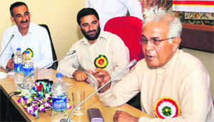 National Commission for Minorities (NCM) chairman Wajahat Habibullah addresses mediapersons in Srinagar on Thursday. 