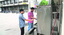 A non-functional water cooler at the Civil Hospital in Khanna. Tribune photo: Gurminder Grewal