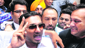 Punjabi singer Honey Singh outside the Punjab and Haryana High Court in Chandigarh on Thursday.