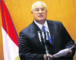 Adli Mansour at his swearing in ceremony as the nations interim President in Cairo on Thursday.  Reuters