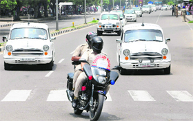 Vehicles take part in a rehearsal for the Vice-Presidents visit to the PGI, in Chandigarh on Friday.